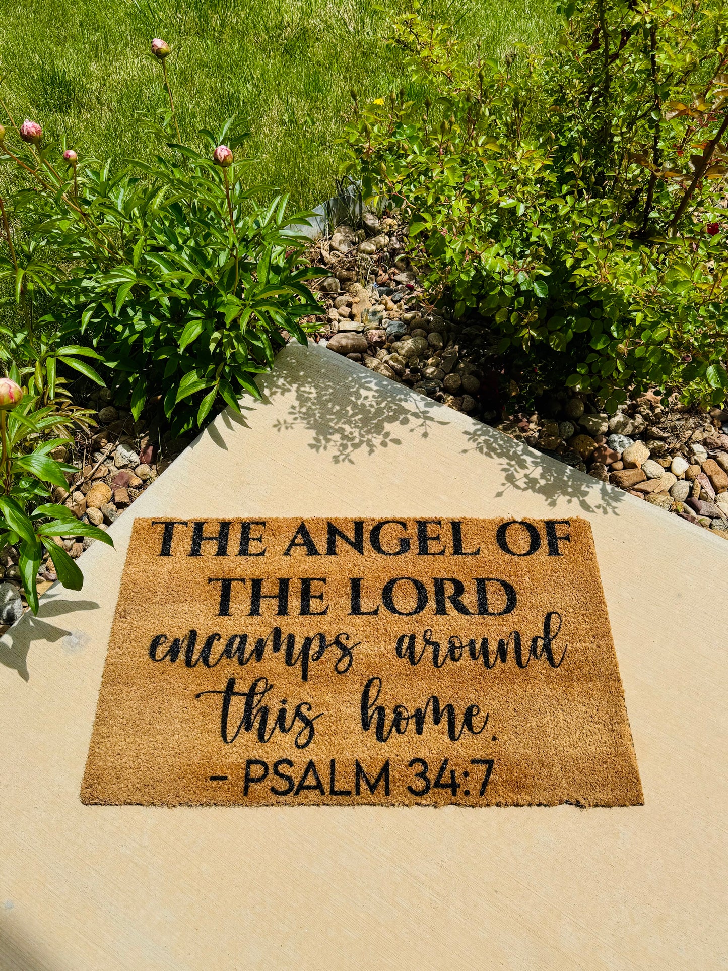 THE ANGEL OF THE LORD encamps around this home PSALM 34:7 18x30 Doormat