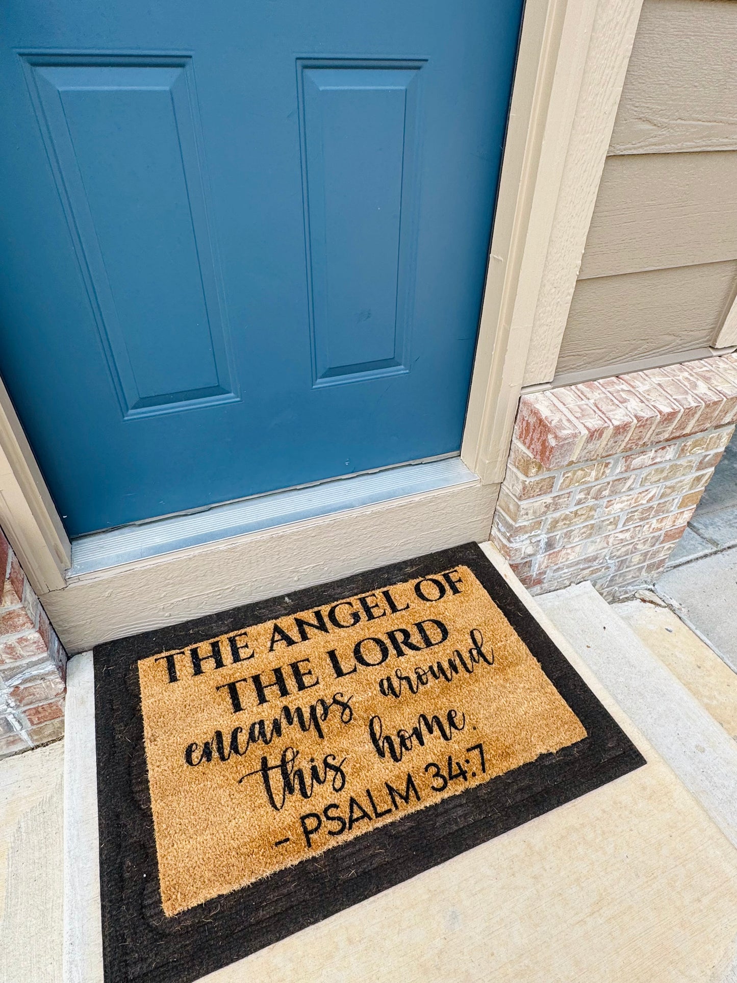 THE ANGEL OF THE LORD encamps around this home PSALM 34:7 18x30 Doormat